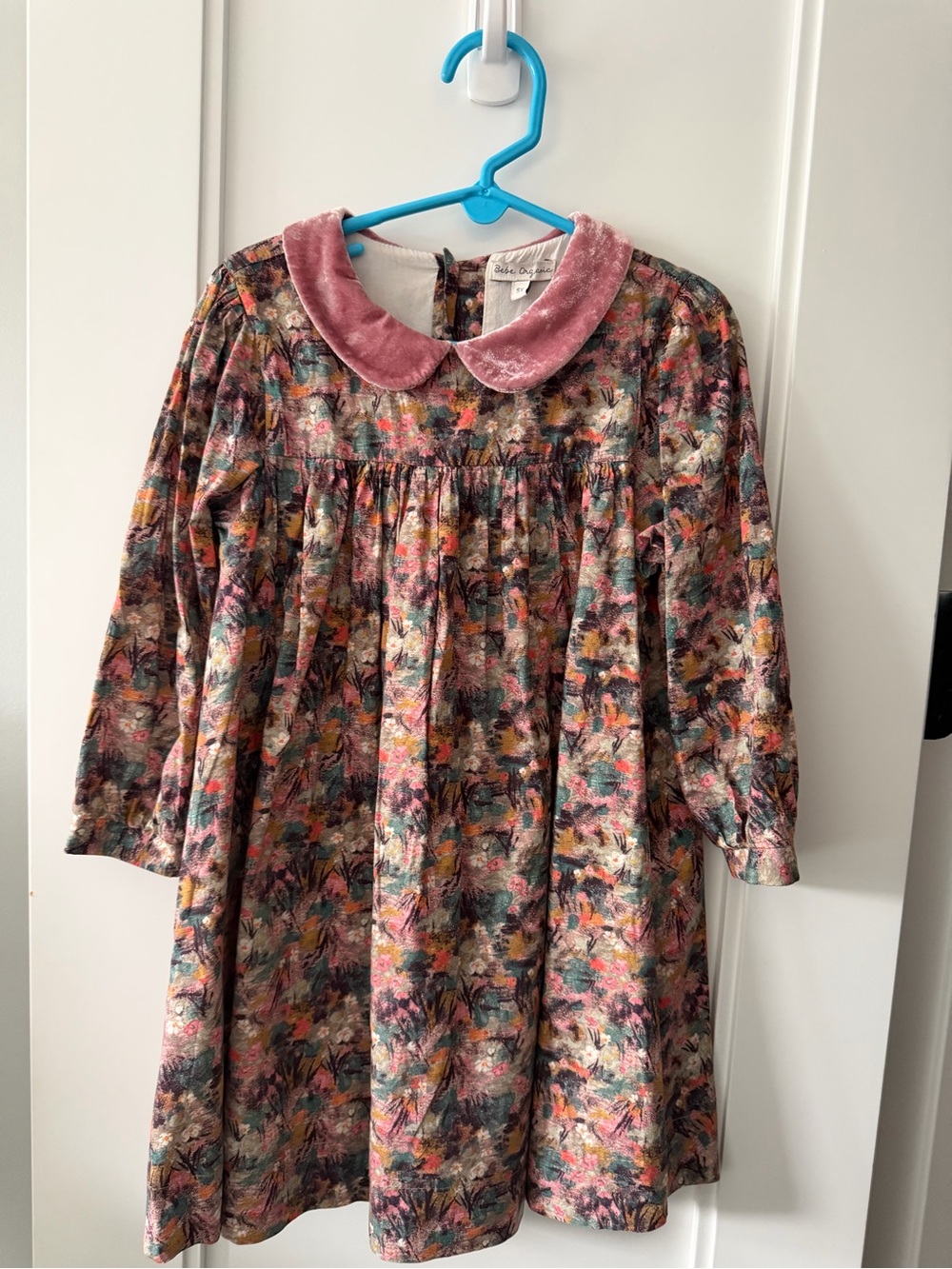 Velvet-Collar Floral Long-Sleeve Dress for Girls - Pink Multi